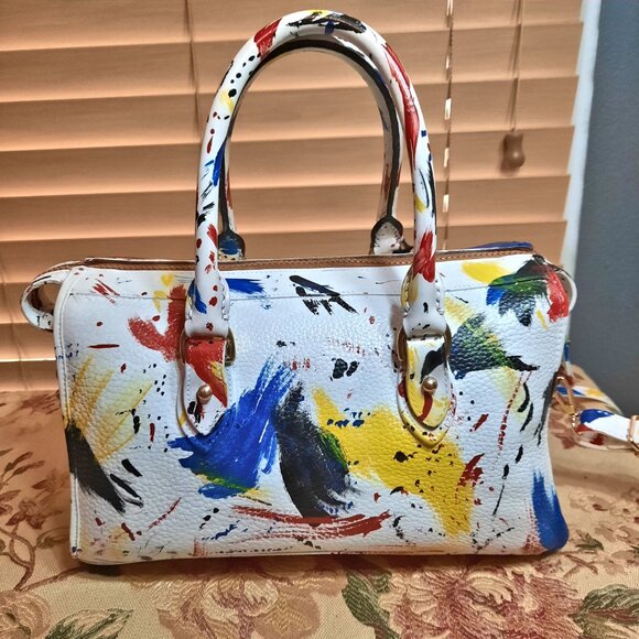 Dooney & Bourke Dipinta Inspired Hand Painted Vintage Zip Satchel Rare Dooney - Picture 4 of 14